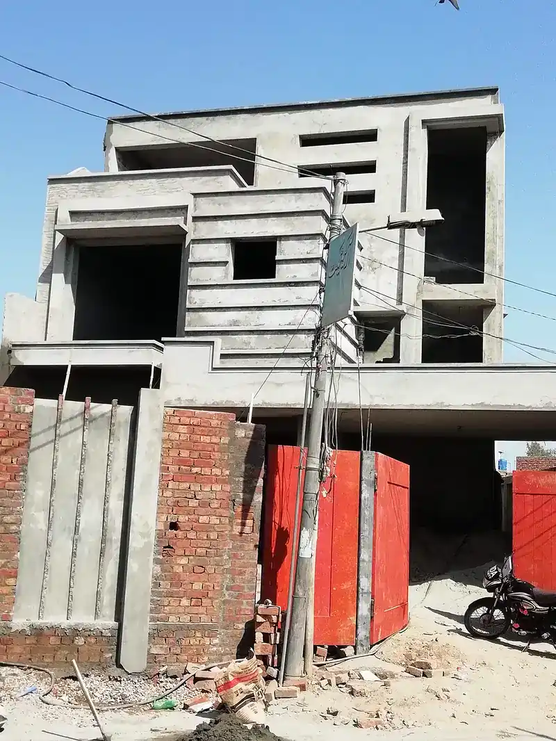 House 101 Mehban Colony Multan front elevation grey structure 2019